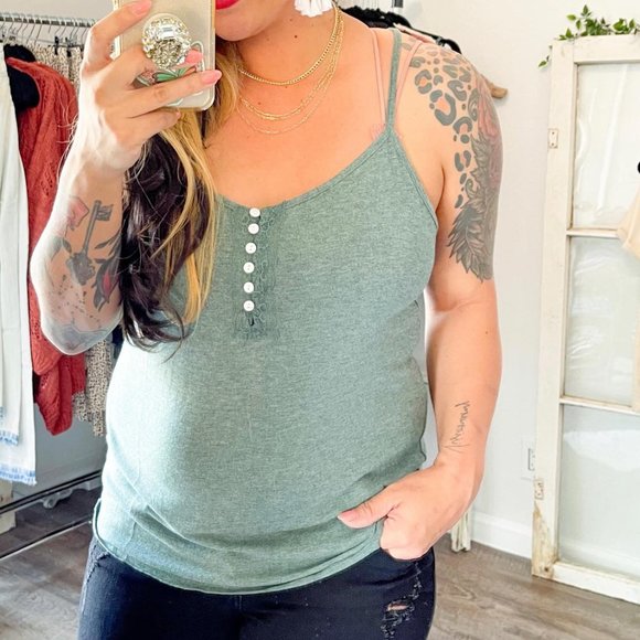 GREEN Henley Tank - Picture 3 of 6